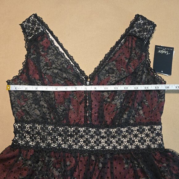 Taylor (Black Label) Embroidered Floral and Lace Tiered Mesh Dress - Picture 11 of 13